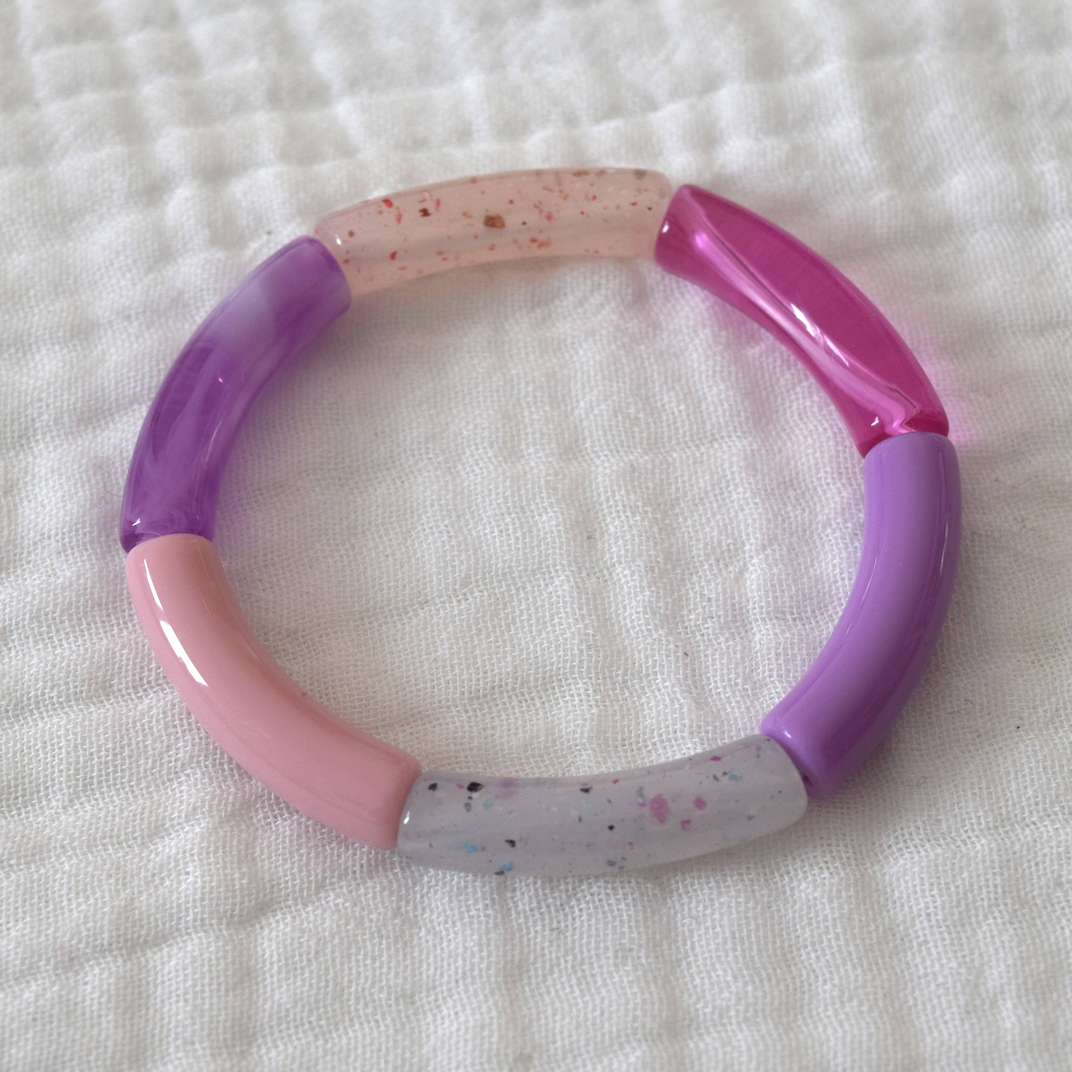 Manacreations - Wholesale Beaded Bracelet - Elastic bangle bracelets in pink and mauve tones10