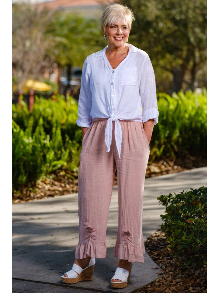 TINA Stephens Italy/Tees By Tina - Venta al por mayor Pantalones - Mujer - Pantalón de lino Desiree Rosette hasta el tobillo (PL158)14