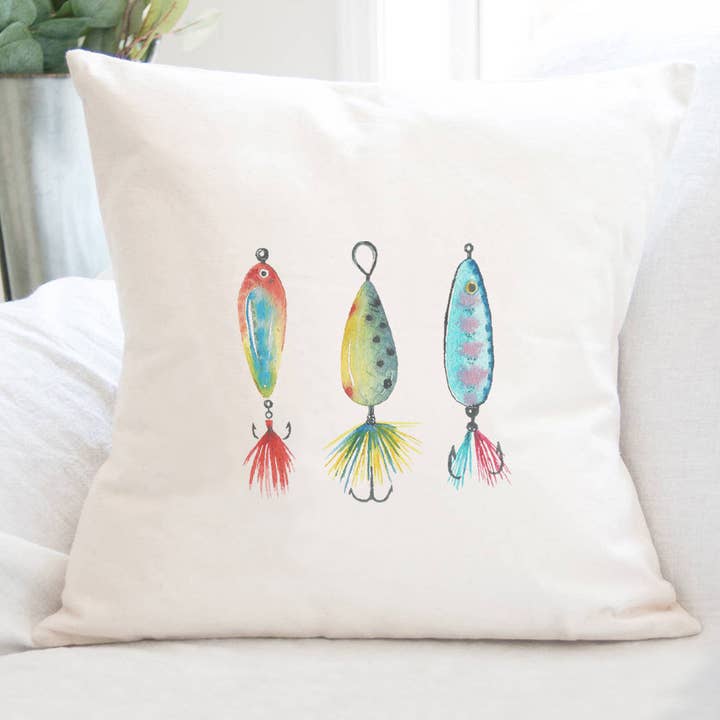 Watercolor Bait - Customizable Square Canvas Pillow for wholesale by Cottage Shore