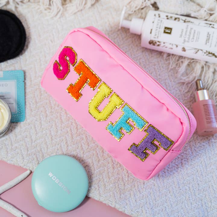 Natalia - Wholesale Makeup/Cosmetic Bag - Preppy Nylon Chenille Letter Travel Makeup Pouch - STUFF