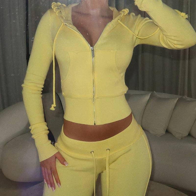 HIDDENBRAND - Wholesale Top & Pant Set (NOT Loungewear) - Women's - Y2k hooded crop zip jacket top & pants set5