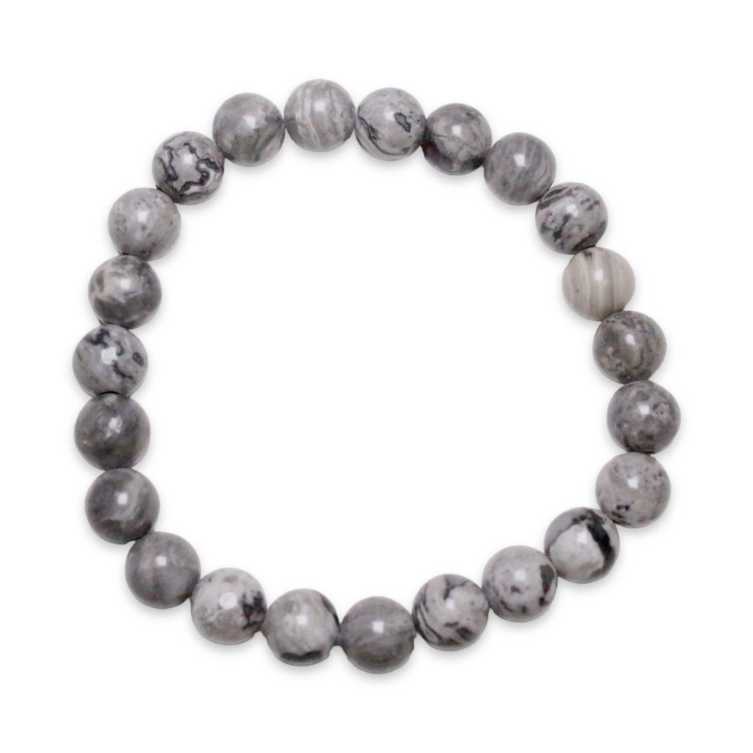 Foliesbijoux - Vendita all'ingrosso Bracciale con perline - Bracciale Jaspe Picasso grigio A misura da uomo0