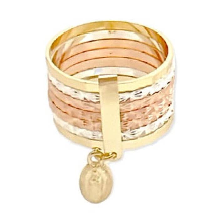 Anillo Semanario tricolor con forma de estrella virgen chapado en oro de 18 k para venta al por mayor de Raf Rossi Gold Plated