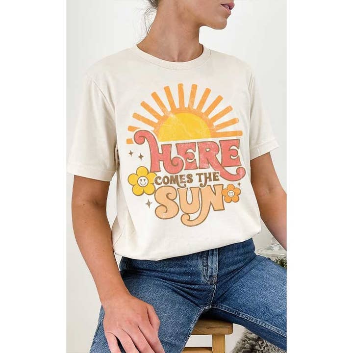 Retro Hier kommt die Sonne Smiley Graphic Tee für den Großhandel von Select Apparel