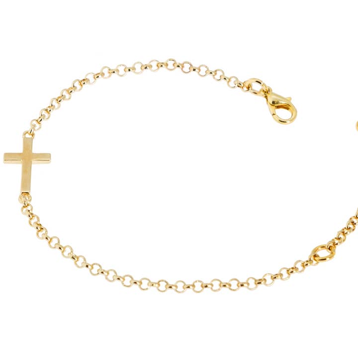CROSS-SHAPED BRACELET GOLD PLATED for wholesale by Destellos Mediterranean Jewels