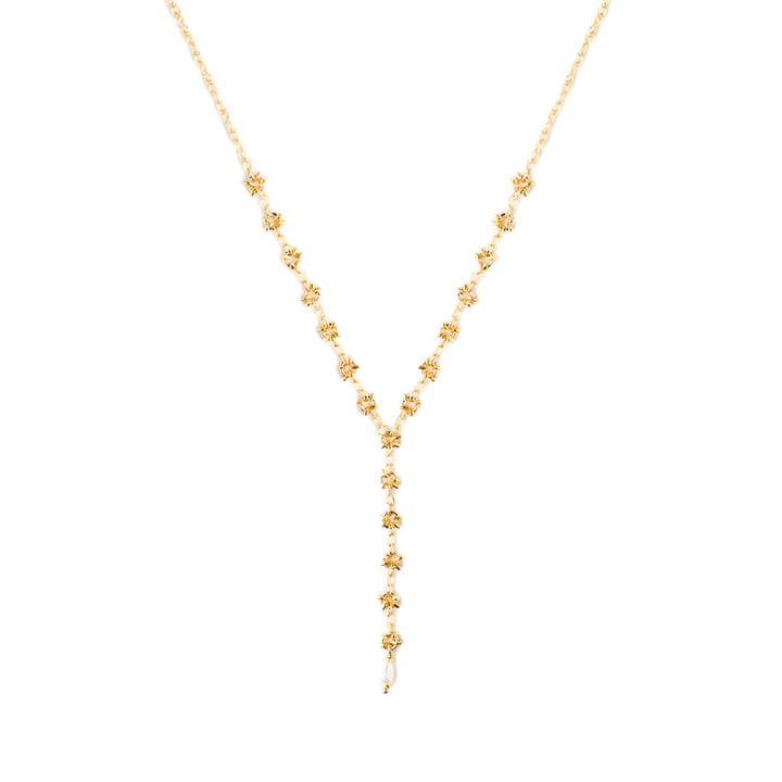 Sharon Y-Neck Necklace 14K Gold-Fill with Pearl Drop for wholesale by Kate Winternitz Jewelry