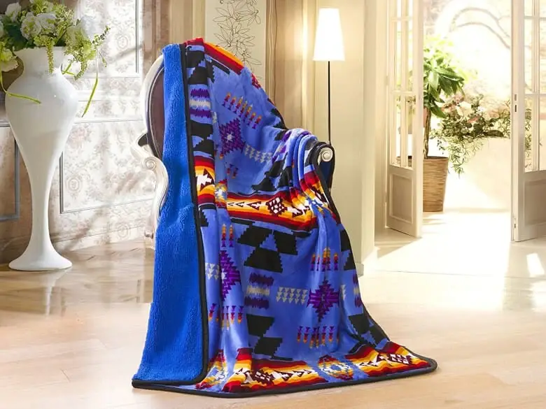Linen Mart - Wholesale Throw blanket - Southwestern Aztec Sherpa Borrego Fleece Throw Blanket2