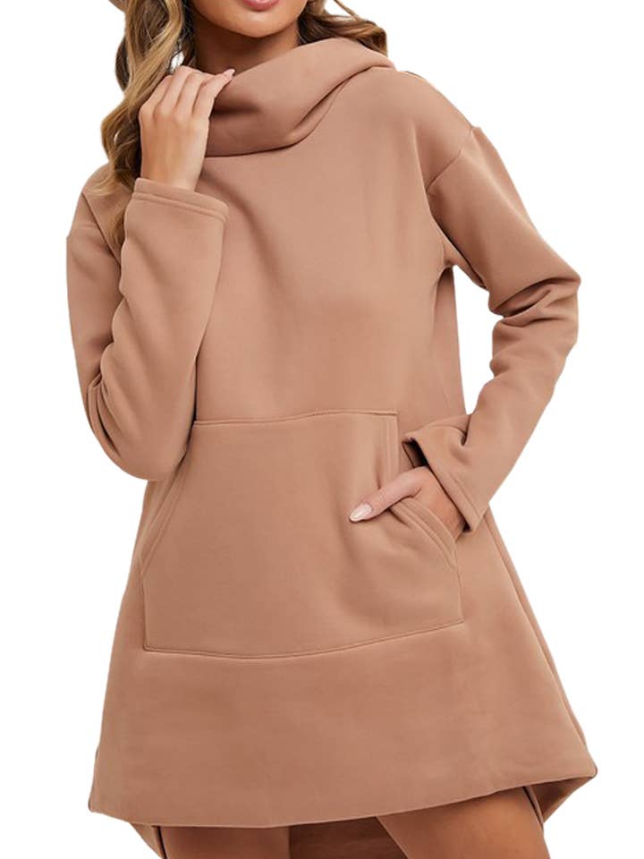 High Neck Hoodie Tunic Sweatshirt With Pocket for wholesale by Vanilla Monkey