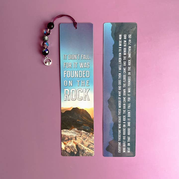 Segnalibro Versetto Biblico Fondato sulla Roccia con Nappa Perlata per la vendita all'ingrosso da parte di Faithful Heart and Home