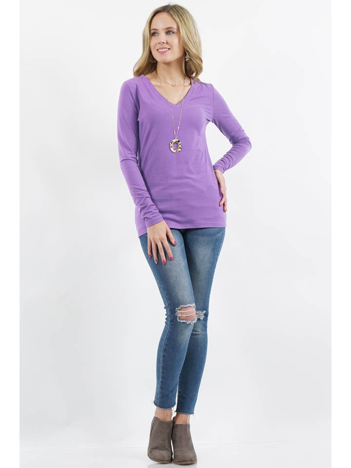 42POPS – Großhandel T-Shirt – Damen – Mikrofaser Langarm V-Ausschnitt T-Shirt12