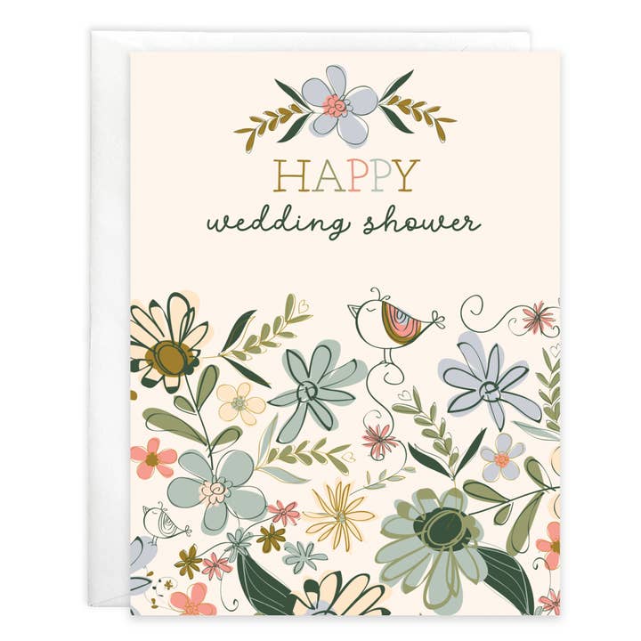 Wedding Greeting Card - Shower Flowers and Bird for wholesale by GINA B DESIGNS