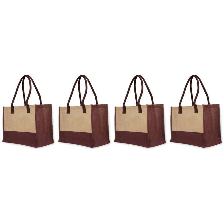 ecojutebags – wholesale Bärkasse - Unisex – 4 Juteväskor – Mörkröd, Rosa, Grön & Orange – 16x12x8