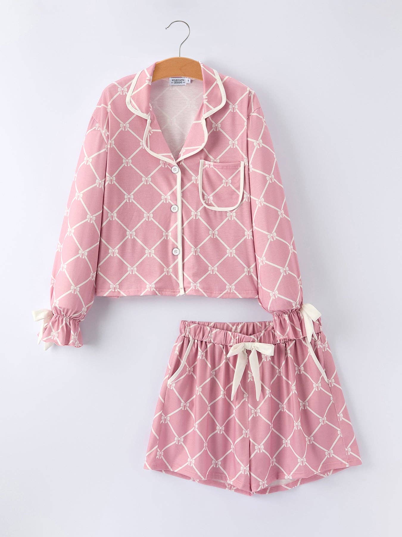 Rylee Faith Designs - Wholesale Sleepwear Set - Kids - Mommy & me Autumn Check Bow Girls Lapel Pajamas10