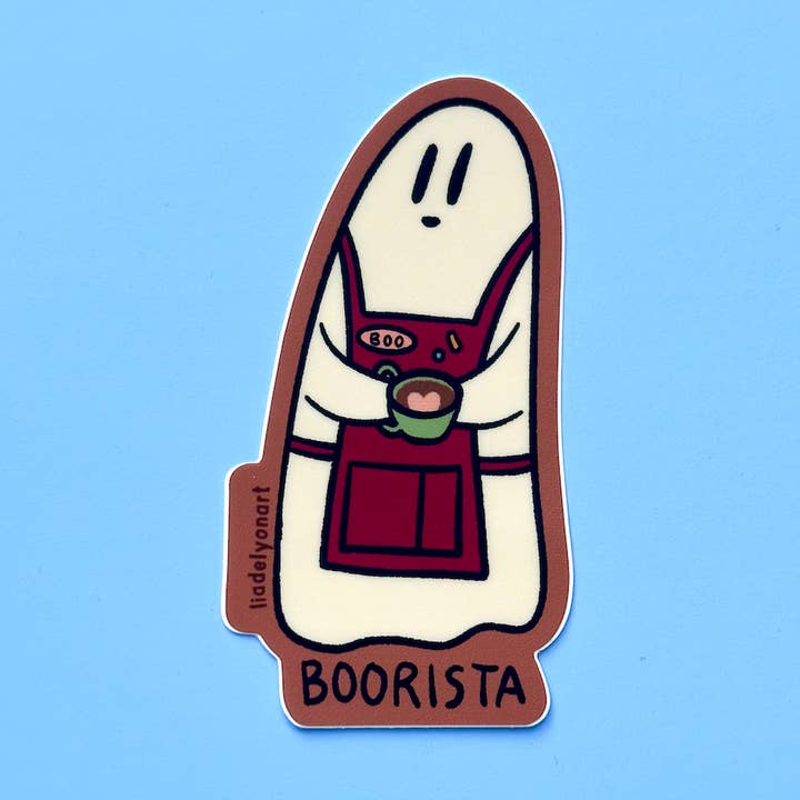 liadelyonart - Wholesale Sticker - Ghost Barista Vinyl Sticker, 3.5x1.8 in.0