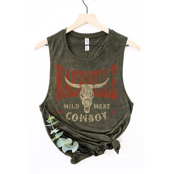 HRTandLUV - Wholesale Tank Top - Women's - NASHVILLE WILD WEST COWBOY GRAPHIC TANK TOP