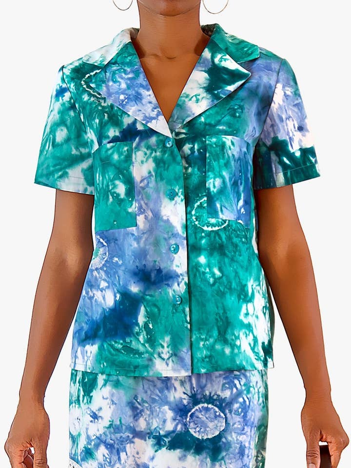 Chemise tie and dye bleu-vert Yadi pour la vente par Kalyca