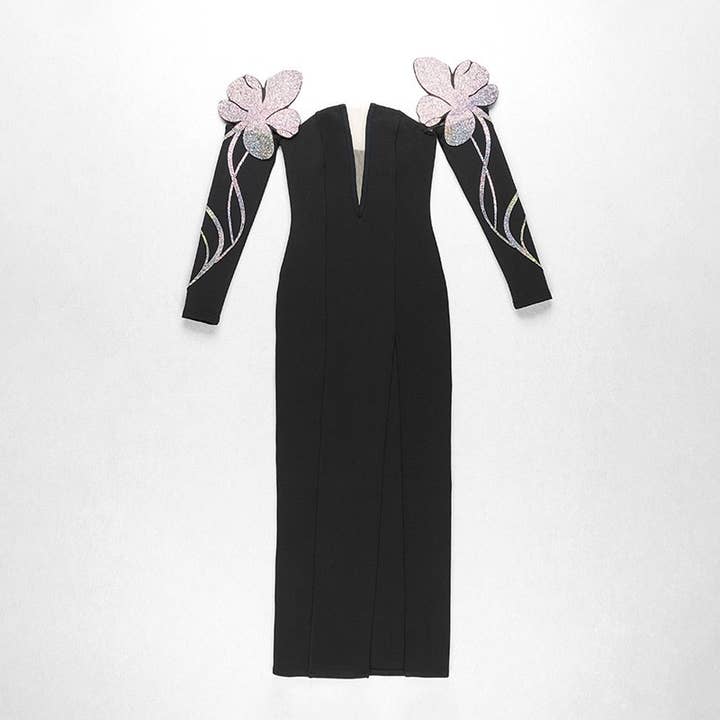 Black DR0238 V-Neck Diamond Bandage Dress - Elegant Evening Wear for wholesale on Faire6