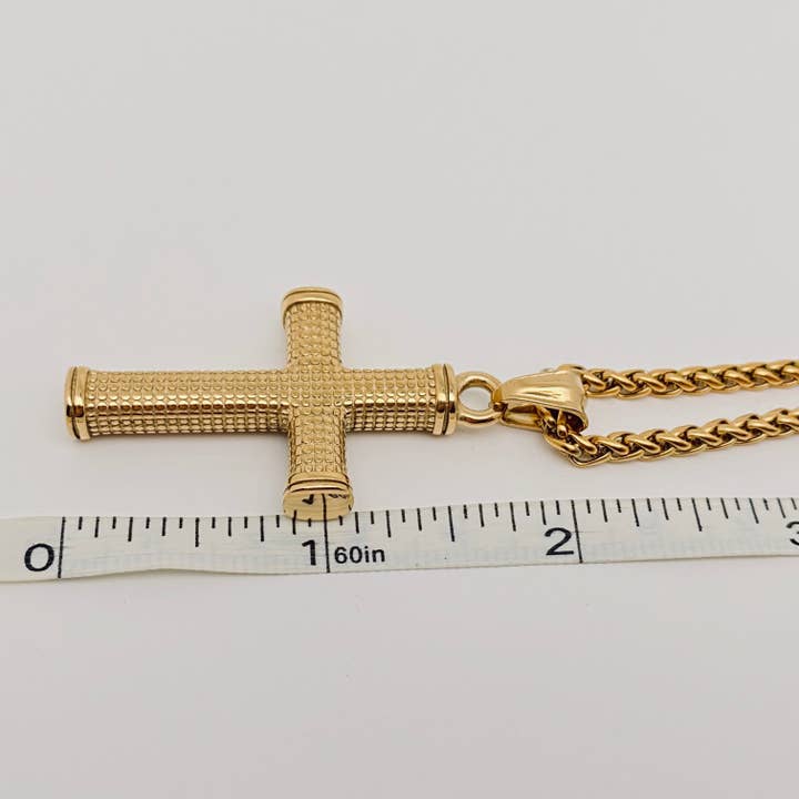 Men's Stainless Steel Golden Dot Cross Necklace - MJ/MNP for wholesale on Faire2