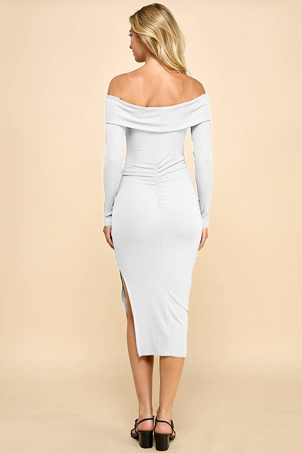 Heart & Hips – wholesale Dress – Women's – RD53632L - RUCHED OFF SHOULDER MIDI DRESS WITH A SLIT11