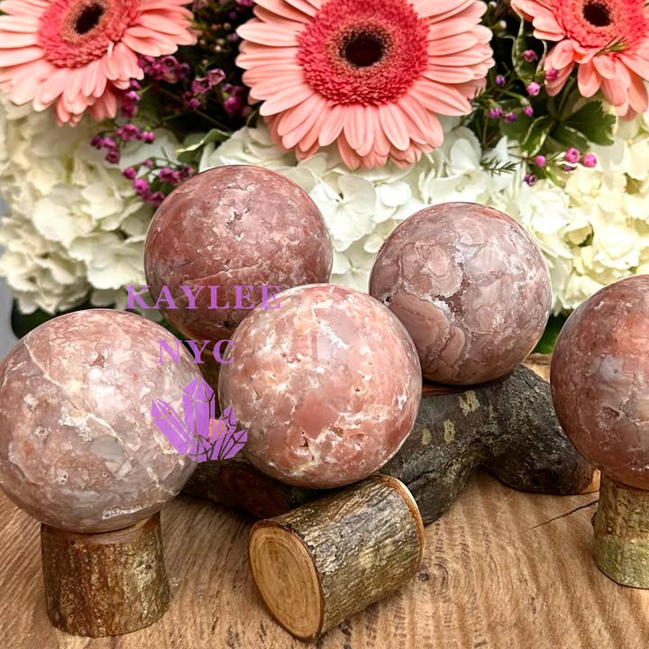 4 to 5 Pcs Natural Pink Agate Sphere Crystal 4.9-5 lbs for wholesale by KayleeNYC
