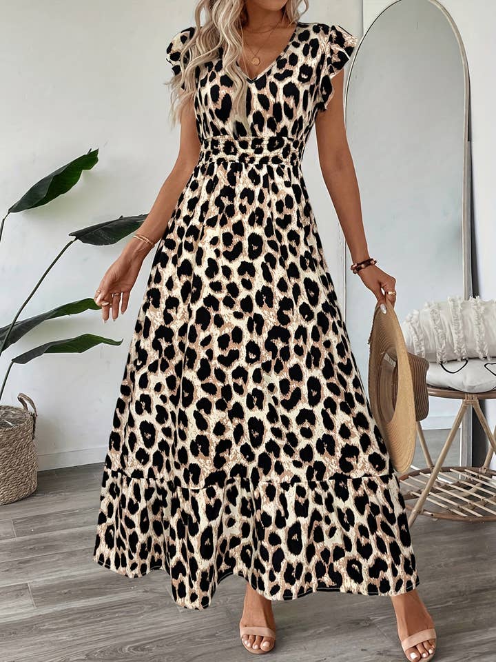 Brown Printed Leopard Print Hugging Dress for wholesale on Faire1
