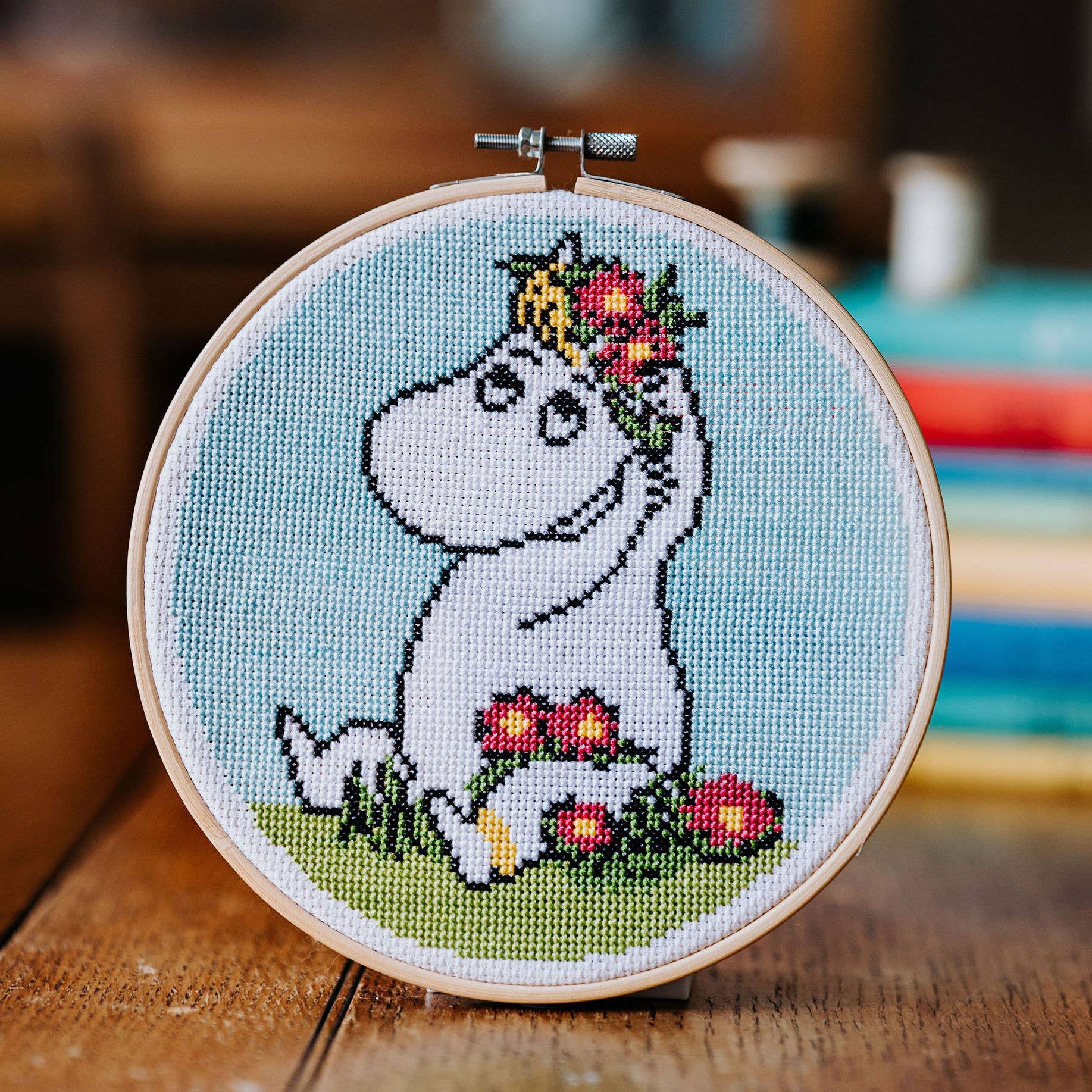 The Crafty Kit Company - Wholesale Embroidery/Cross Stitch Supplies - Moomin Cross Stitch Kit - Snorkmaiden Flower Arranging1