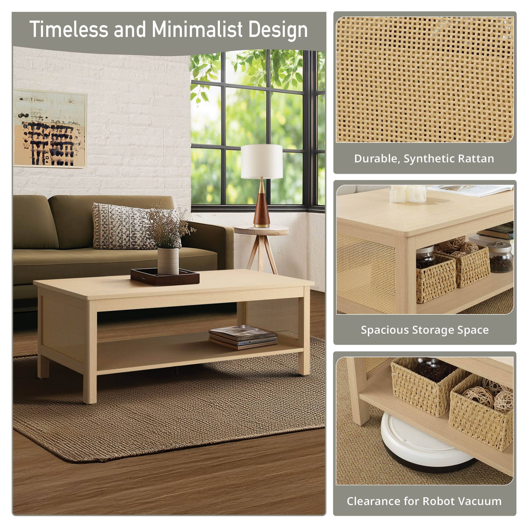 Olliix - Wholesale Coffee Table - 2-Tier Rattan Sides Open Shelf Storage Coffee Table15