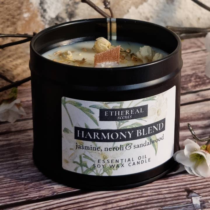 Vela de cera de soja Harmony Blend con jazmín, neroli y sándalo para venta al por mayor de Ethereal Scents