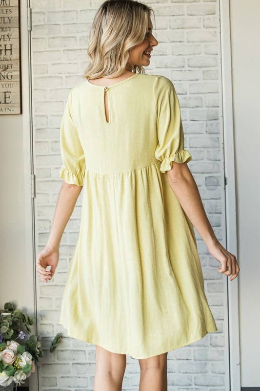 Lemon Tree - Wholesale Dress - Women's - Solid Linen Puff Sleeve Dress10