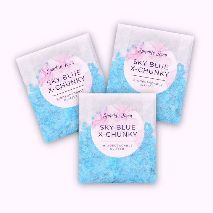 Sky Blue Extra Chunky Biodegradable Glitter - 5ml Pouch for wholesale by Sparkle Town