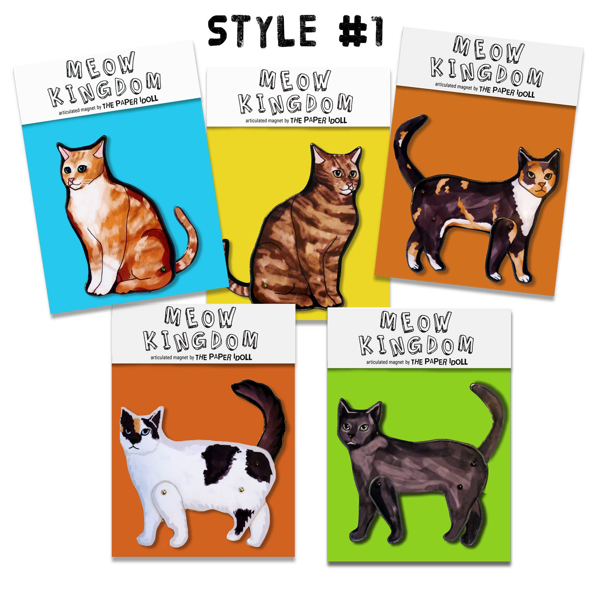 THE PAPER IDOLL – wholesale Magnet – 5 Assorted Articulated Cat Fridge Magnets Cat Kitchen decor.0