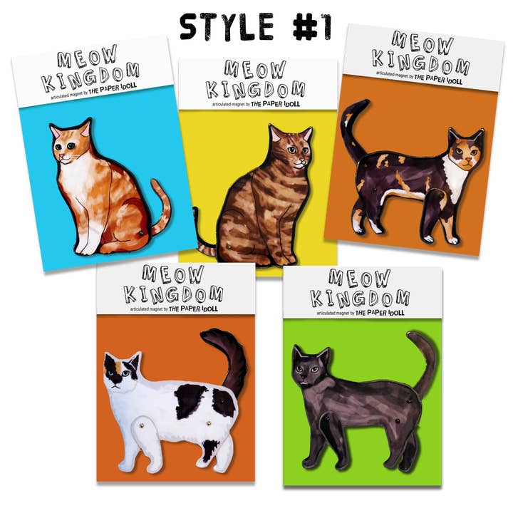 THE PAPER IDOLL – wholesale Magnet – 5 Assorted Articulated Cat Fridge Magnets Cat Kitchen decor.
