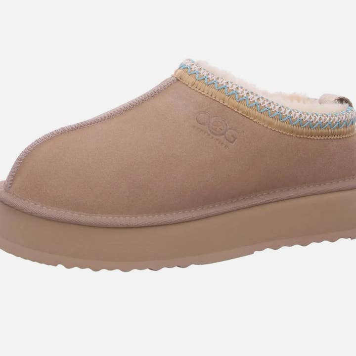 OBTC26 Bege OOG Pantufas Confortáveis de Couro Genuíno com Sola Plataforma EU por atacado de OOG