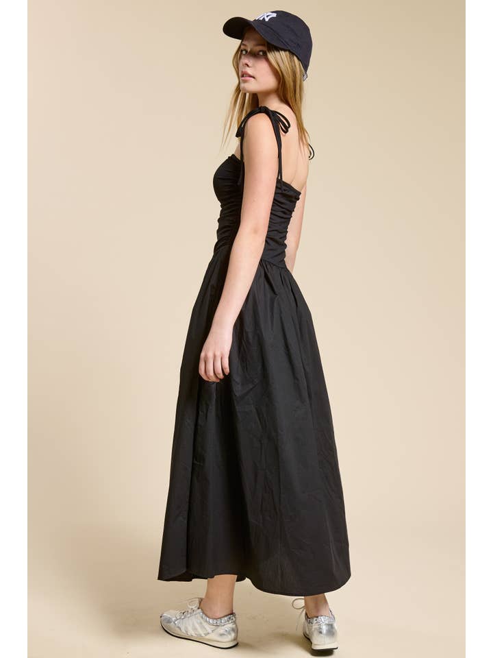 Mimosa - Vente Robe – femme - Robe midi évasée à corsage froncé avec bretelles en ruban9