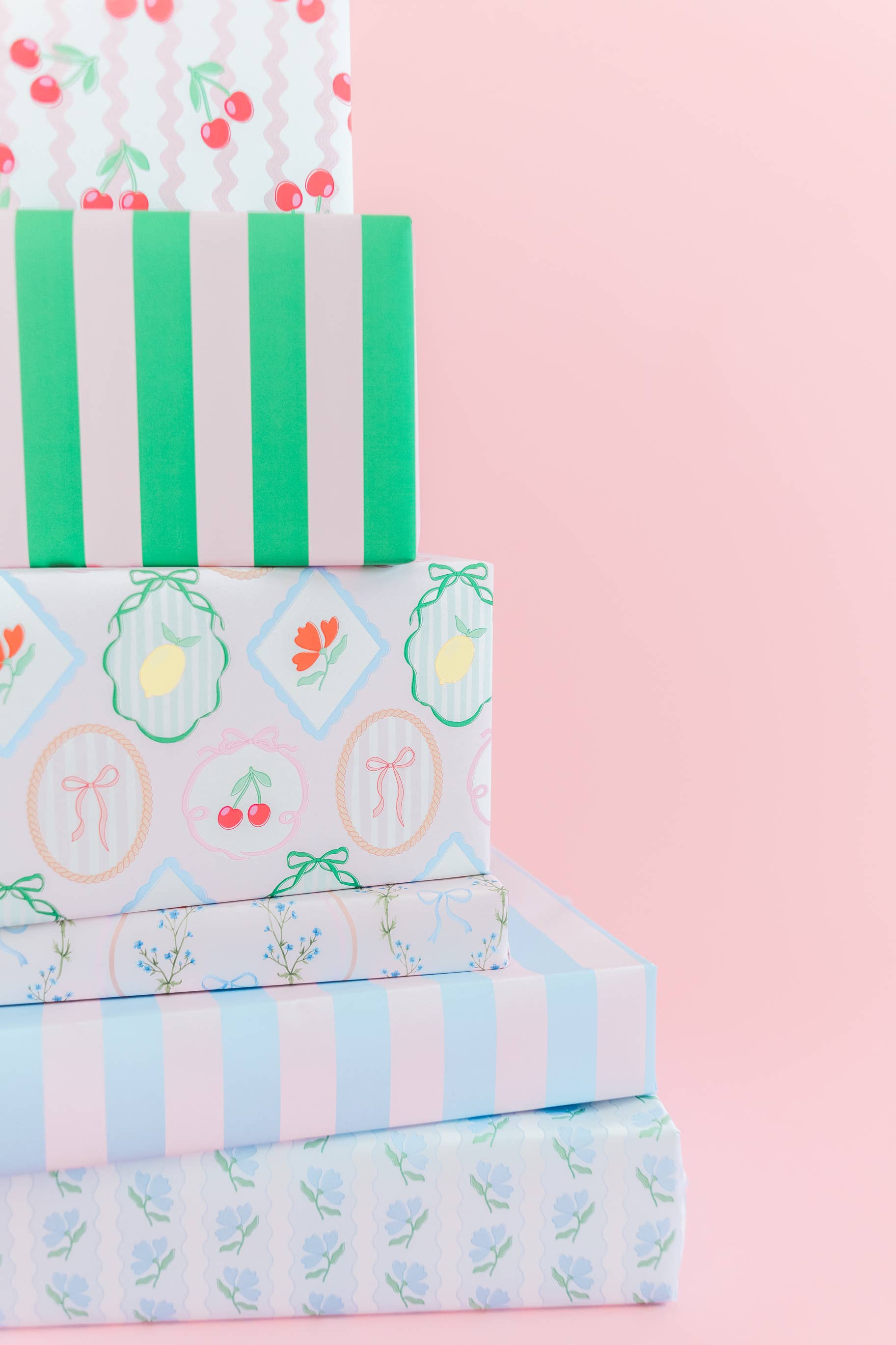 Rock Paper Scissors - Wholesale Wrapping Paper Roll - Watercolor Bow Wavy Stripe Wrapping Paper - Roll of 3 Sheets2