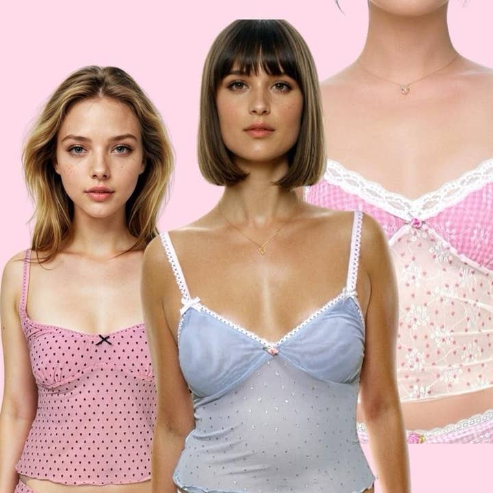 Milanblocks Y2K 90'er Coquette Stil Cami Top Blød Åndbar Lingeri Nattøj Strækbar Kvindemode Blonde Chemise Blomsterdesign for engroshandel hos Milanblocks LLC