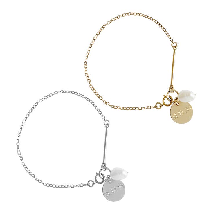 Misuzi - Wholesale Charm/dangle bracelet - Penny Pearl and Disc Bracelet - Gold, Silver >>2