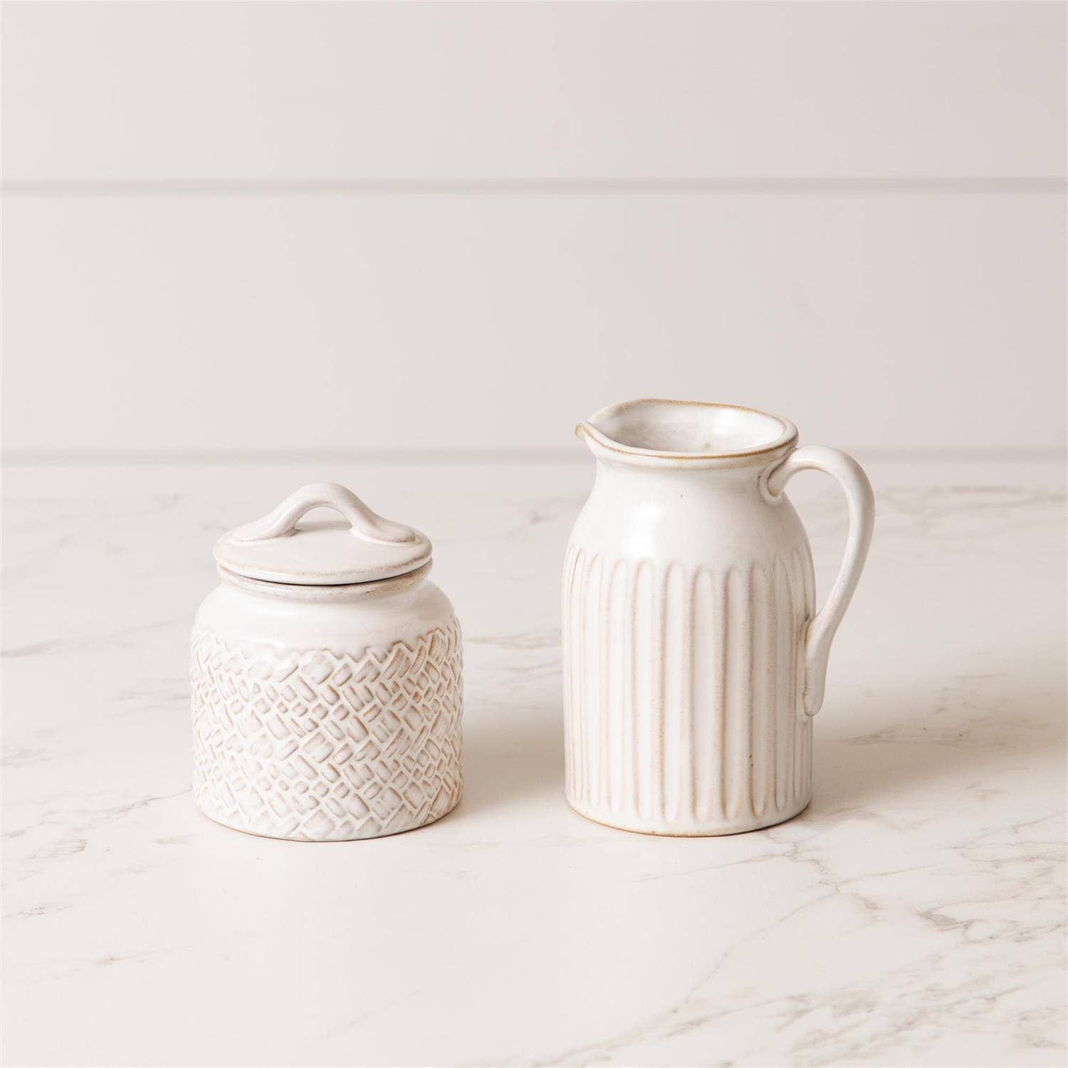 Audrey's Home & Gift - Wholesale Pitcher - Debossed Stoneware Cream And Sugar Set (Set Of 02)1