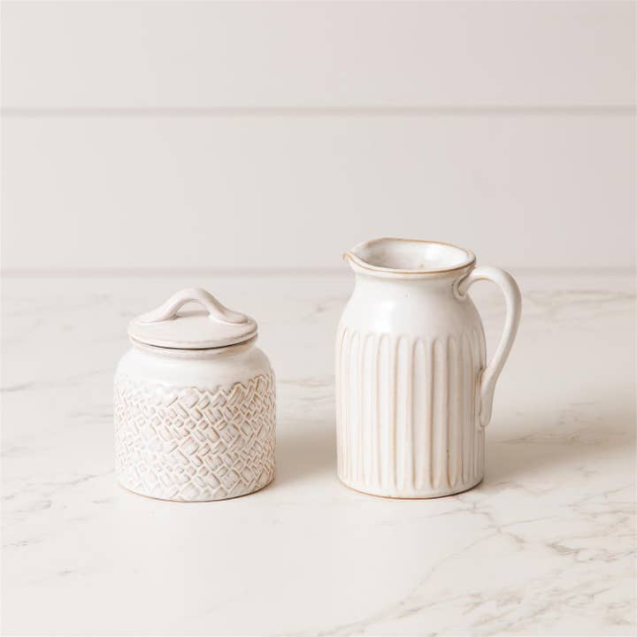Audrey's Home & Gift - Wholesale Pitcher - Debossed Stoneware Cream And Sugar Set (Set Of 02)1