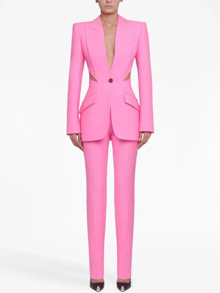 SET7-7Y Chic Pink Mesh-Stitch Slim Suit Set for wholesale on Faire