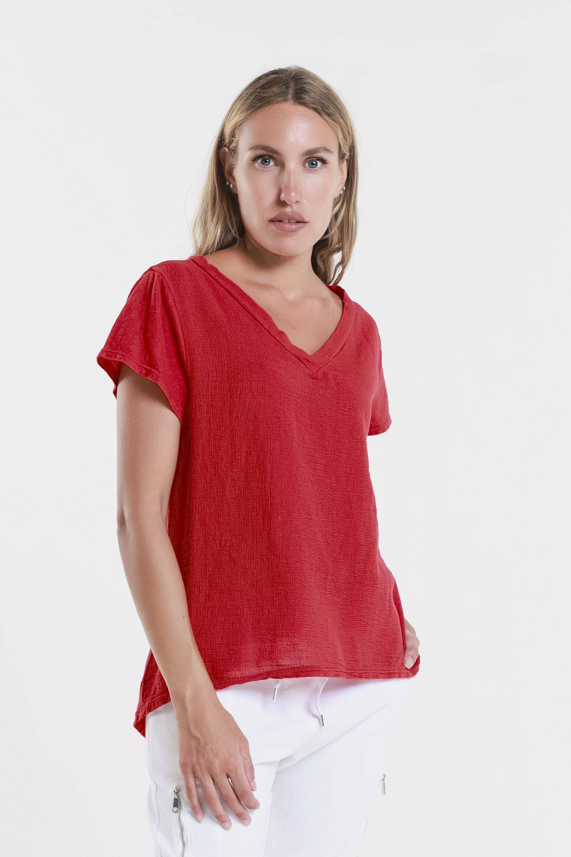 TINA Stephens Italy/Tees By Tina - Wholesale Blouse - Women's - Nola Cotton/Linen V-Neck Top (BSS207)27