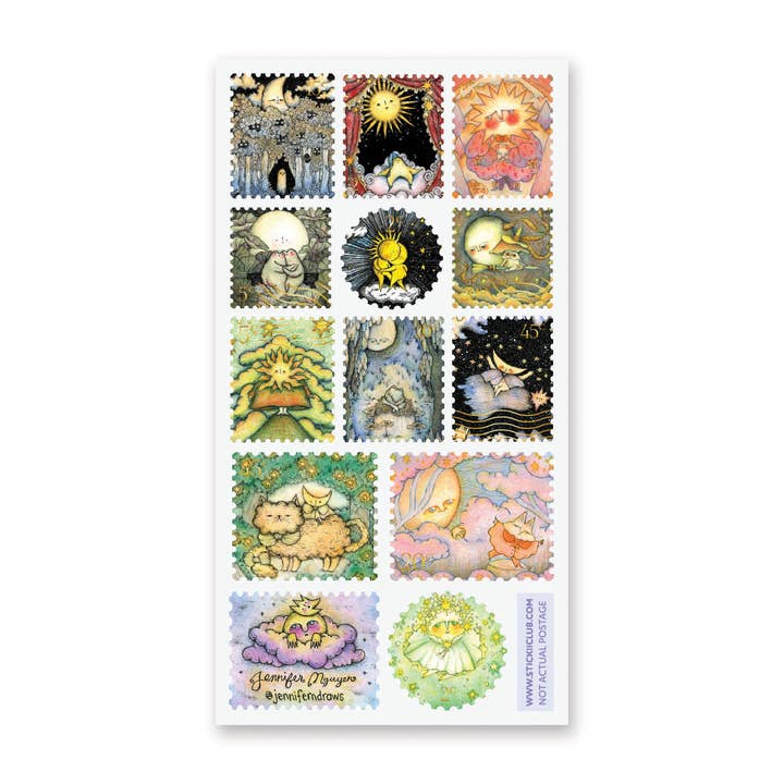 Sun & Moon Stamps Sticker Sheet for wholesale by STICKII