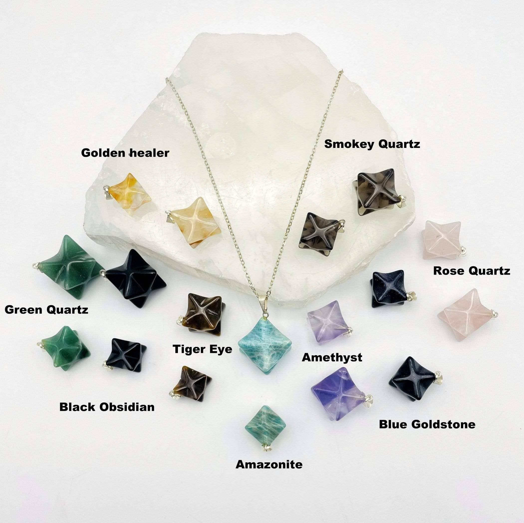 Rock Paradise – Pendente/pingente individual por atacado – Pendente Estrela Merkaba de Cristal com Rabo Prateado2