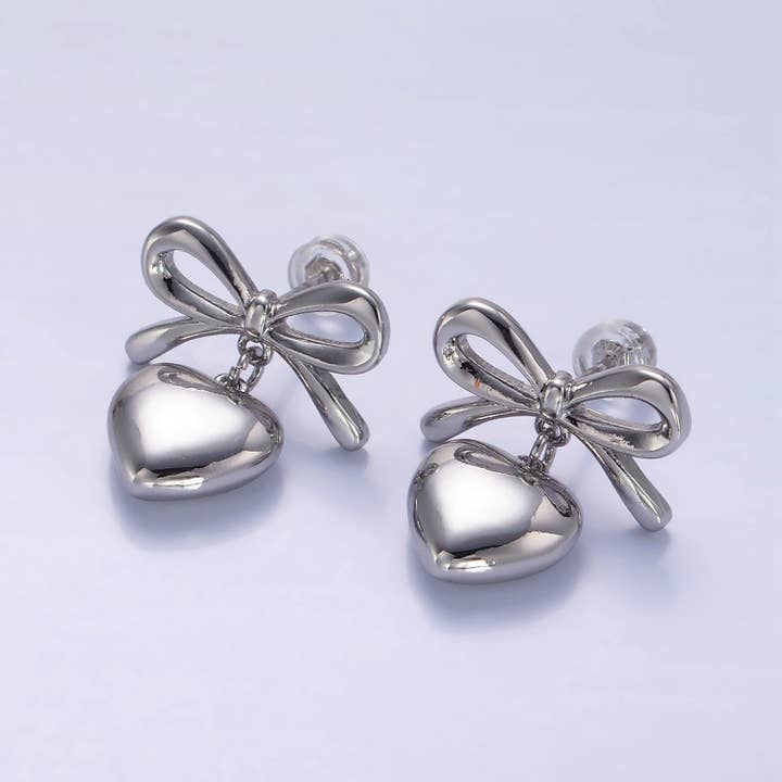 Aim Eternal - Wholesale Stud/Post Earrings - 24k Gold Filled Heart Drop Ribbon Stud Earrings | V069 V070