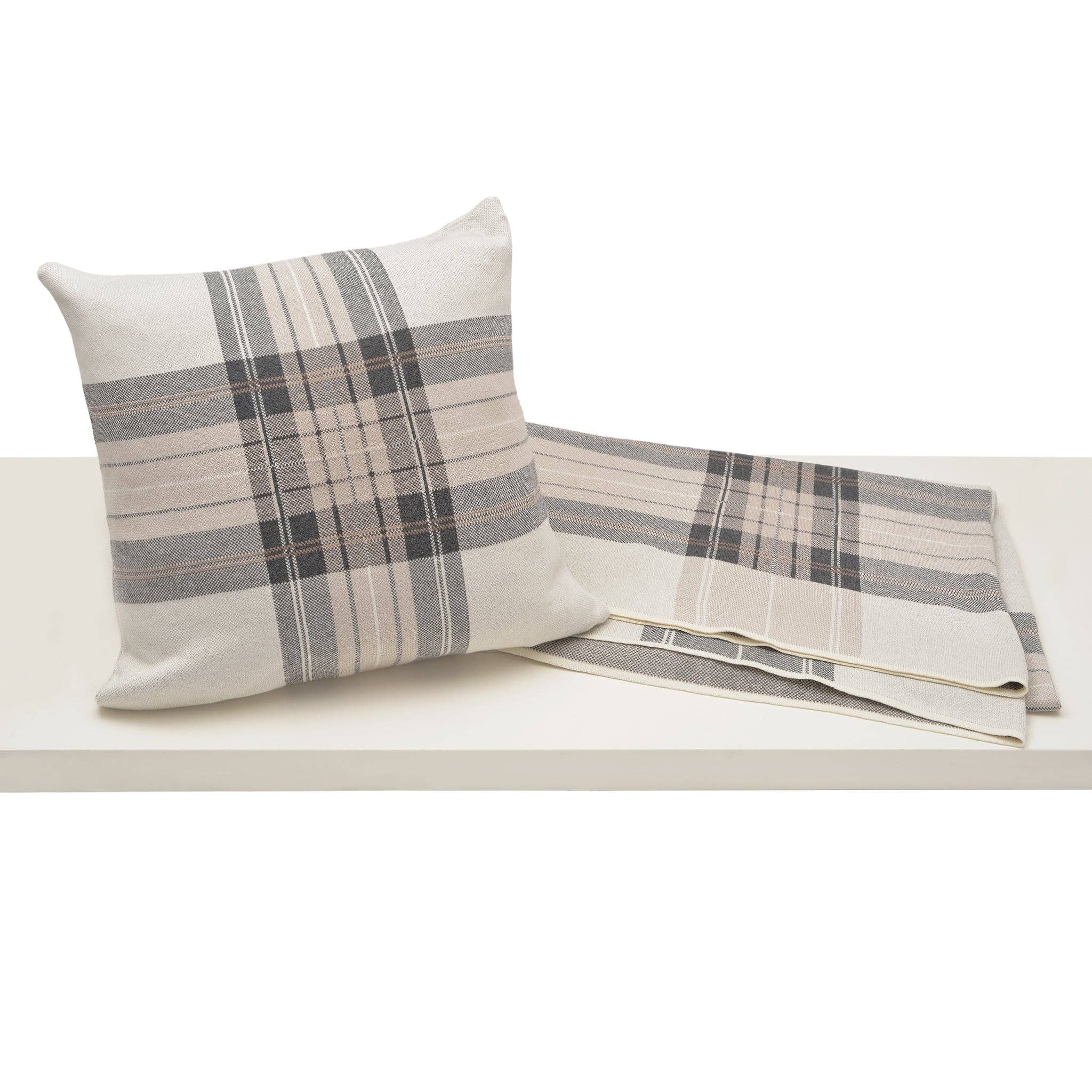 Merben International Inc. - Wholesale Throw Pillow Cover - Naomi Plaid Pillow - Ivory 20"x20"1