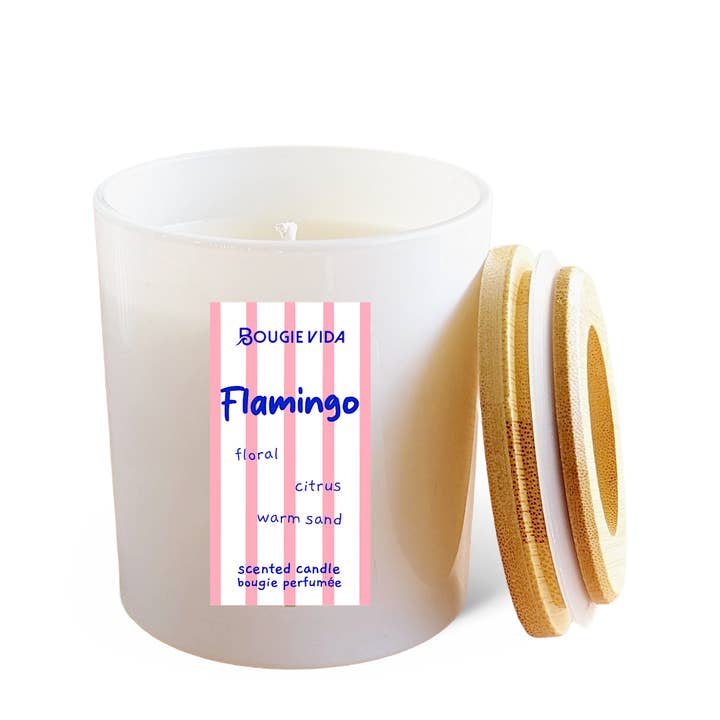 Bougie Vida - Wholesale Jar/Filled Candle - Flamingo 8 oz Soy Signature Glass Candle3