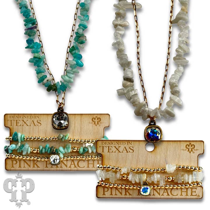 Pink Panache Brands - Wholesale Pendant/Charm Necklace - Chunky stone chip necklace with Austrian crystal