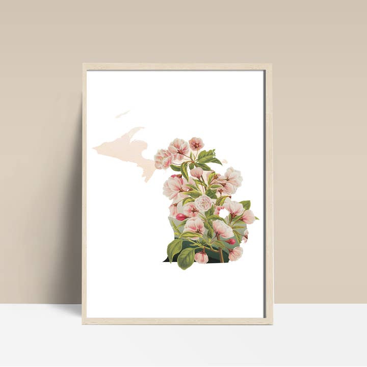 Paperfinch Design - Vendita all'ingrosso Stampa artistica - Stampa d'arte del fiore di melo del Michigan | serie di fiori statali1