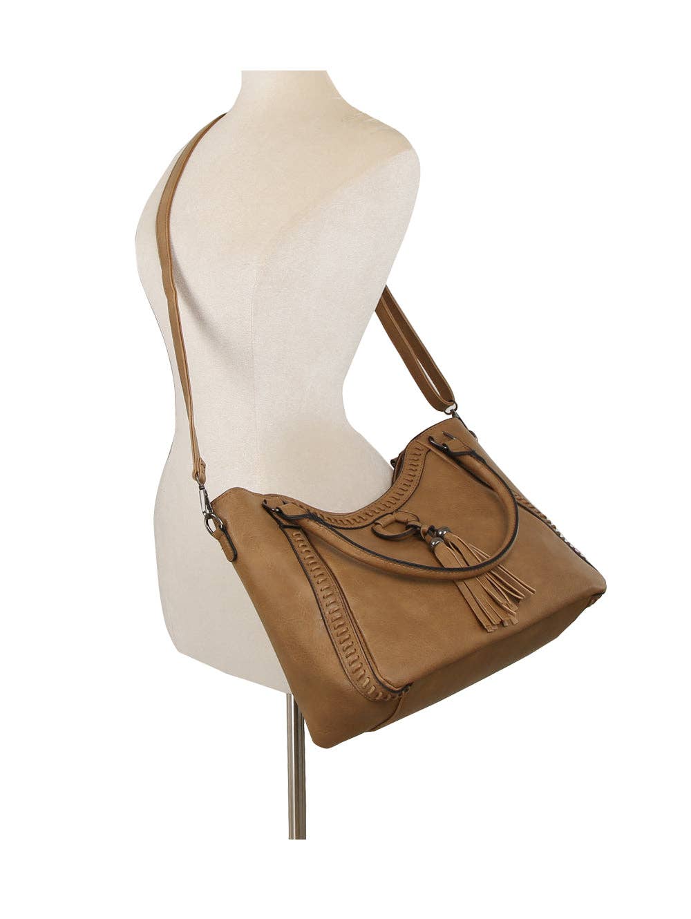 Handbag Factory Corp - Wholesale Shoulder Bag - Women's - Whipstitch Tassel Bead Accented Shoulder Tote8