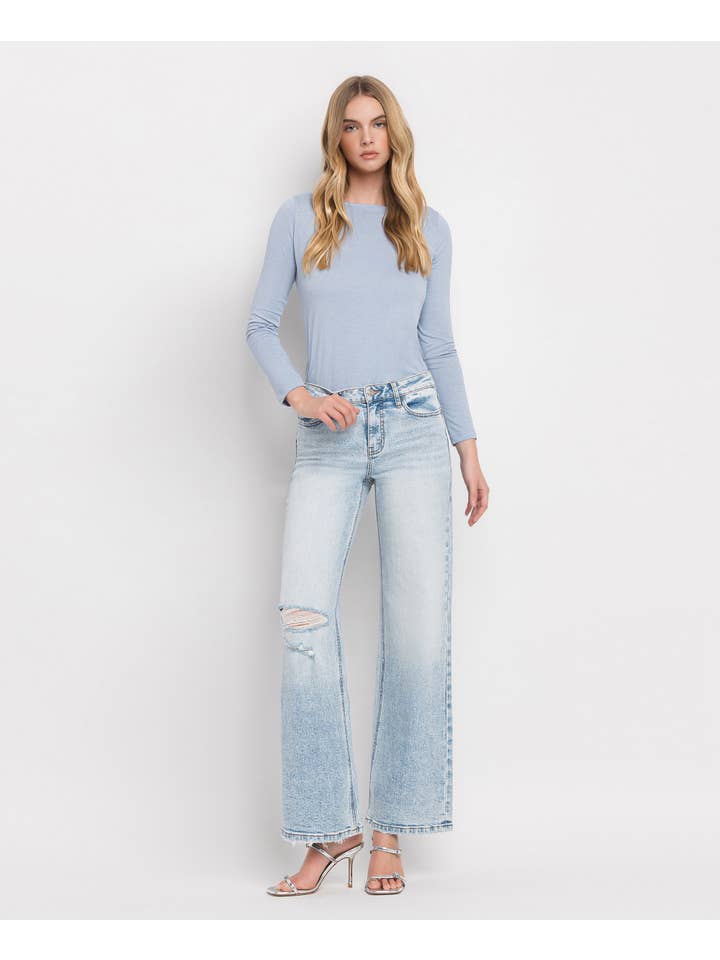 REDISCOVER TUMMY CONTROL SUPER HIGH RISE WIDE LEG JEANS LV1312 for wholesale on Faire